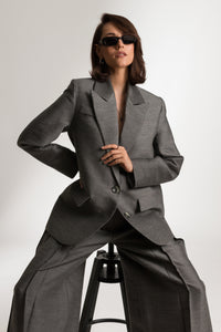 Dark Grey Structured Workwear Blazer and Pants Suit Set - Custom Made - Bastet Noir