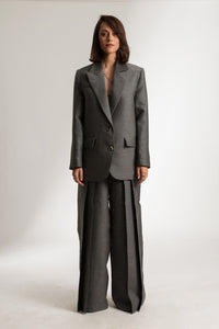 Dark Grey Structured Workwear Blazer and Pants Suit Set - Custom Made - Bastet NoirNoir