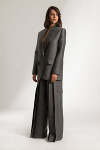 Dark Grey Structured Workwear Blazer and Pants Suit Set - Custom Made - Bastet Noir