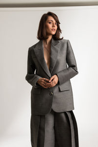 Dark Grey Structured Workwear Blazer and Pants Suit Set - Custom Made - Bastet Noir