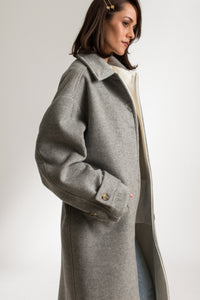 Grey Oversized Long Wool Winter Car Coat - Custom Made - Bastet Noir