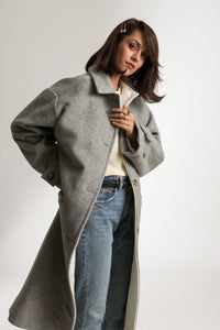 Grey Oversized Long Wool Winter Car Coat - Custom Made - Bastet Noir