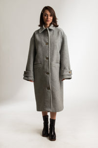 Grey Oversized Long Wool Winter Car Coat - Custom Made - Bastet Noir