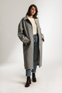 Grey Oversized Long Wool Winter Car Coat - Custom Made - Bastet Noir