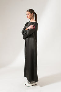 Dark Grey Long Sleeve Maxi Dress - Custom Made - Bastet Noir