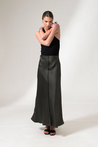 Dark Grey High Waist Ankle Length Slip Skirt - Custom Made - Bastet Noir