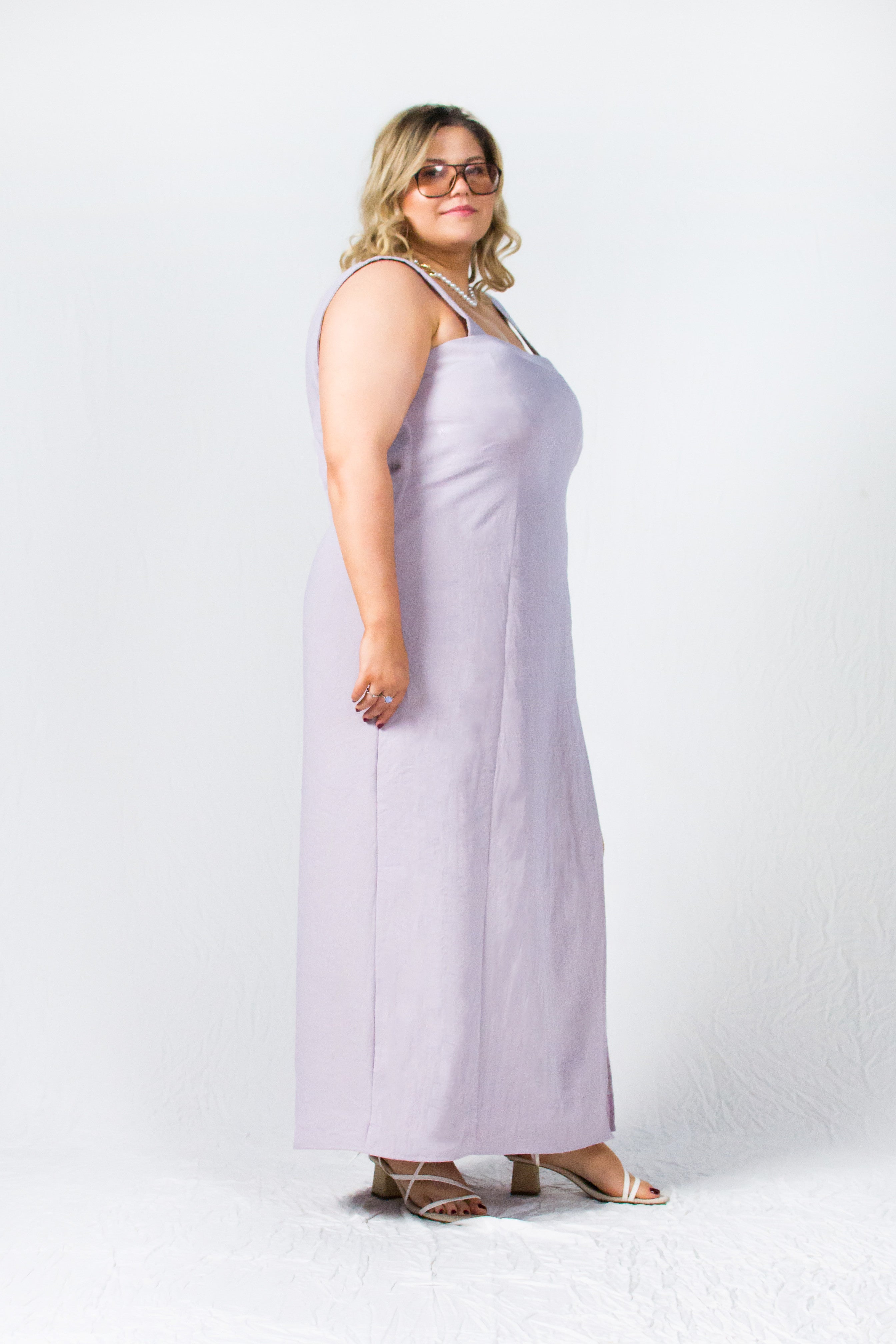 Lavander purple plus size linen bareback sundress - Custom Made - Bastet Noir