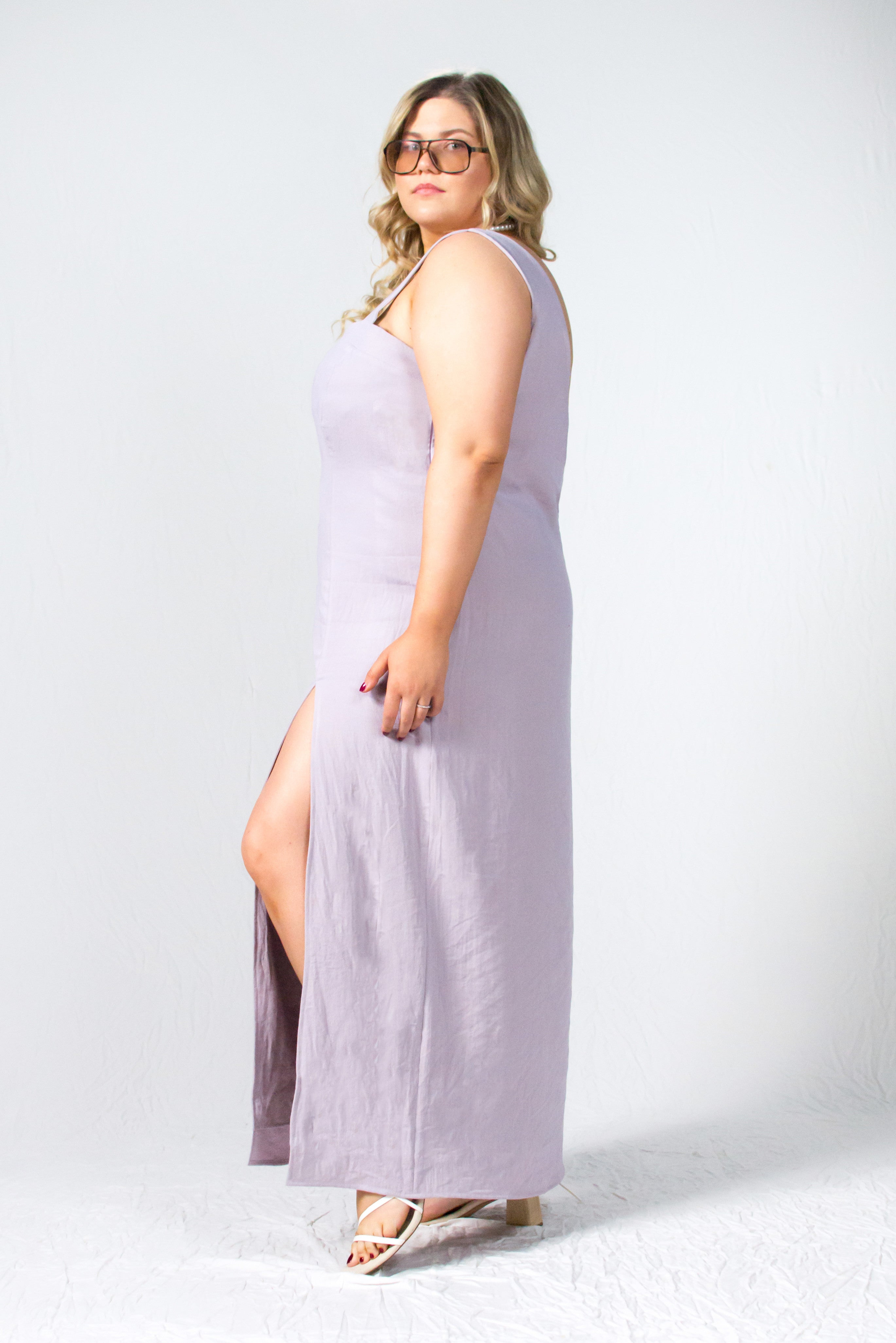 Lavander purple plus size linen bareback sundress - Custom Made - Bastet Noir