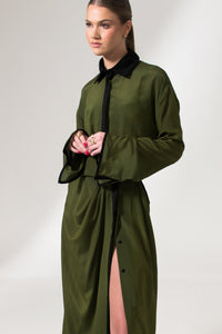 Olive Green and Black Maxi Shirt Dress - Custom Made - Bastet Noir