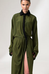 Olive Green and Black Maxi Shirt Dress - Custom Made - Bastet Noir