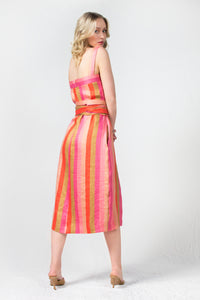 Pink linen midi strap dress - Custom Made - Bastet Noir