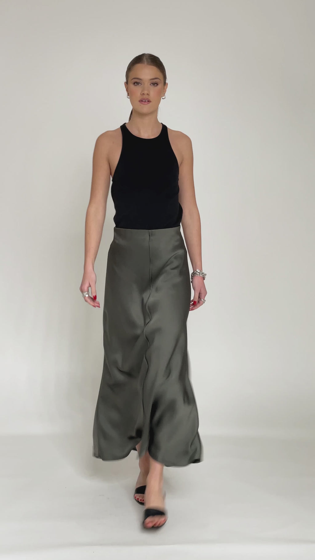 Dark Grey High Waist Ankle Length Slip Skirt - Custom Made - Bastet Noir