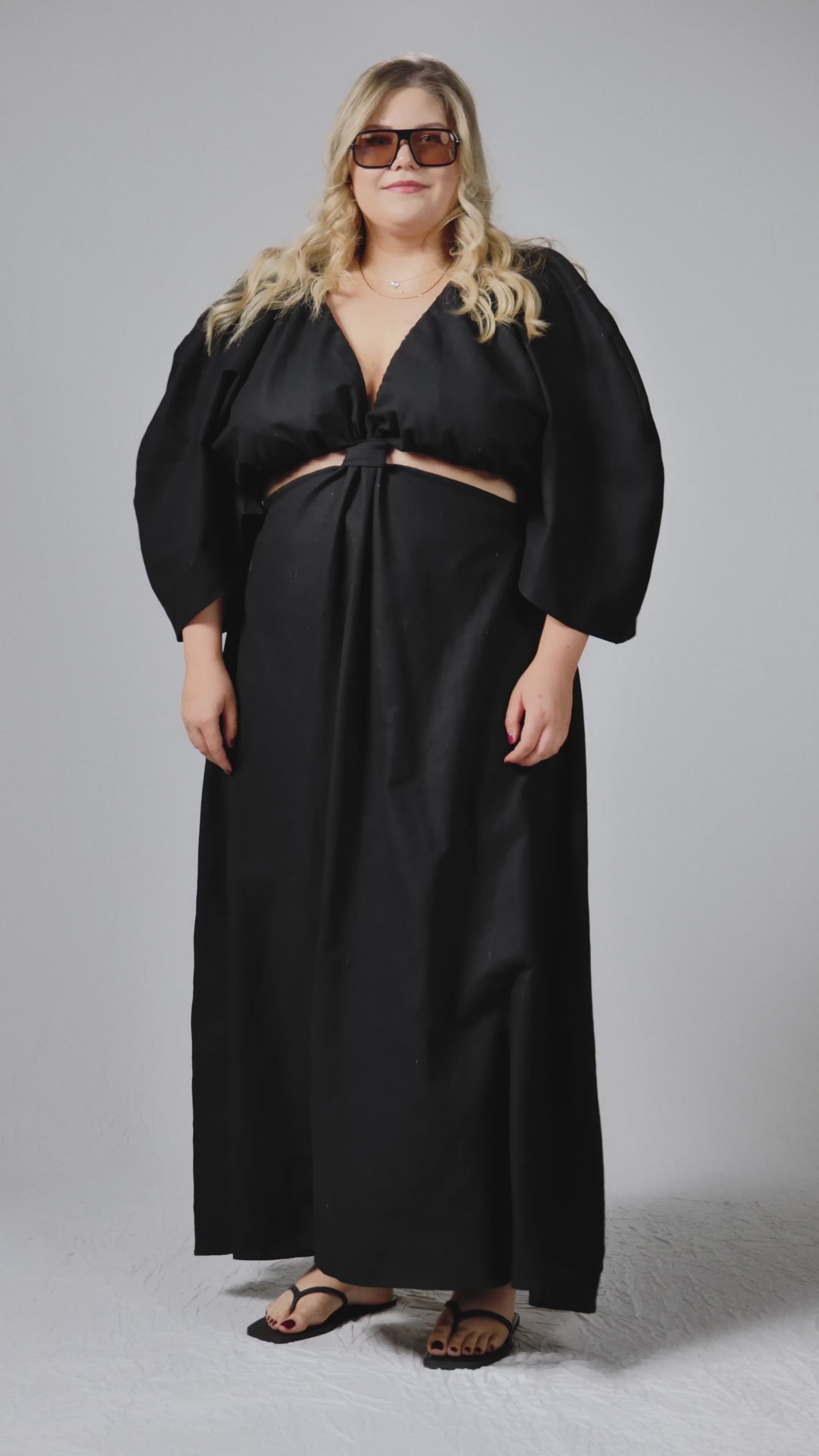 Plus size black linen sundress - Custom Made - Bastet Noir