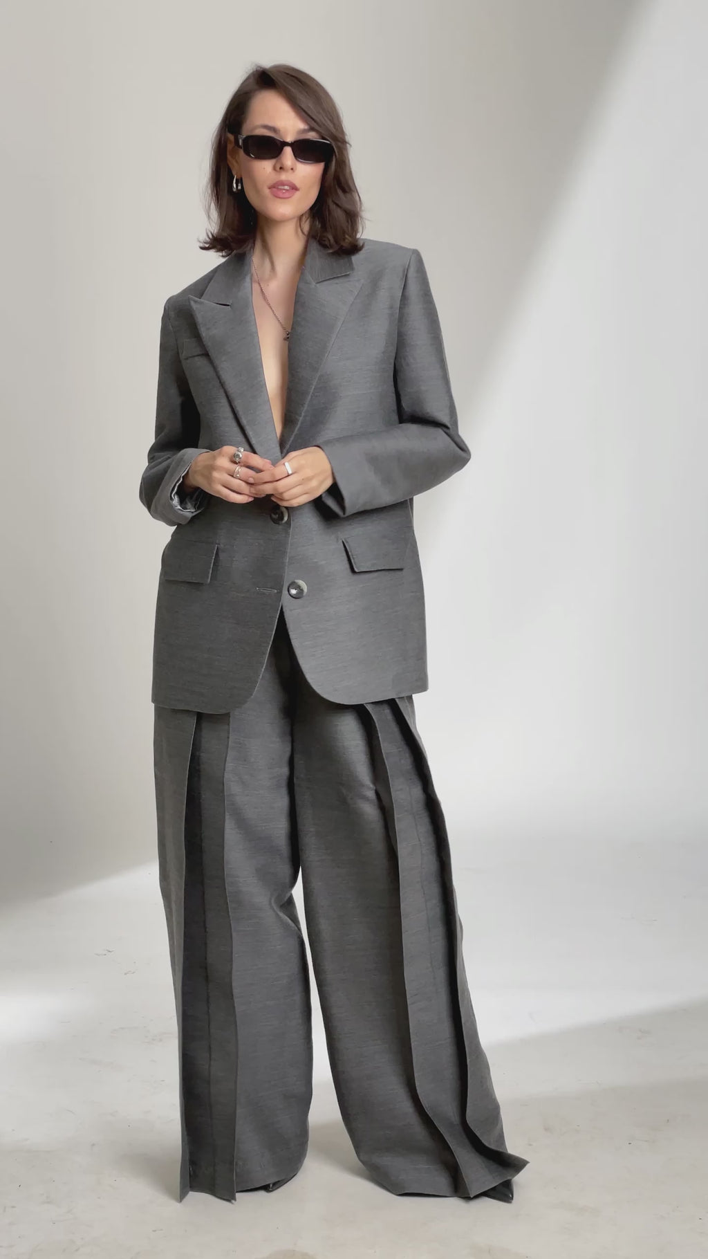 Dark Grey Structured Workwear Blazer and Pants Suit Set - Custom Made - Bastet Noir