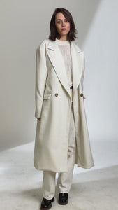 White Long Wool Double Breasted Car Coat - Custom Made - Bastet Noir