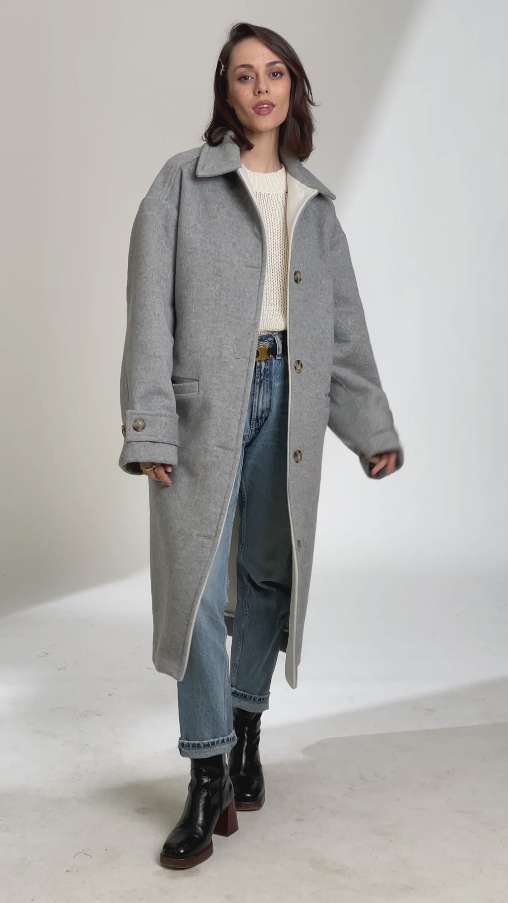 Grey Oversized Long Wool Winter Car Coat - Custom Made - Bastet Noir