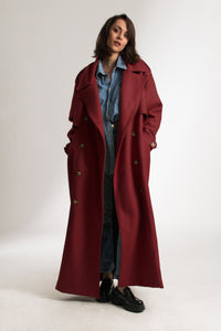 Oxblood Red Oversized Long Wool Double Breasted Winter Coat - Custom Made - Bastet Noir