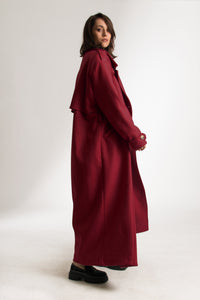 Oxblood Red Oversized Long Wool Double Breasted Winter Coat - Custom Made - Bastet Noir