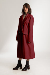 Oxblood Red Long Wool Double Breasted Car Coat - Custom Made - Bastet Noir