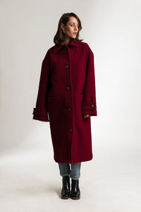 Oxblood Red Oversized Long Wool Winter Car Coat - Custom Made - Bastet Noir