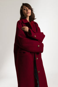 Oxblood Red Oversized Long Wool Winter Car Coat - Custom Made - Bastet Noir