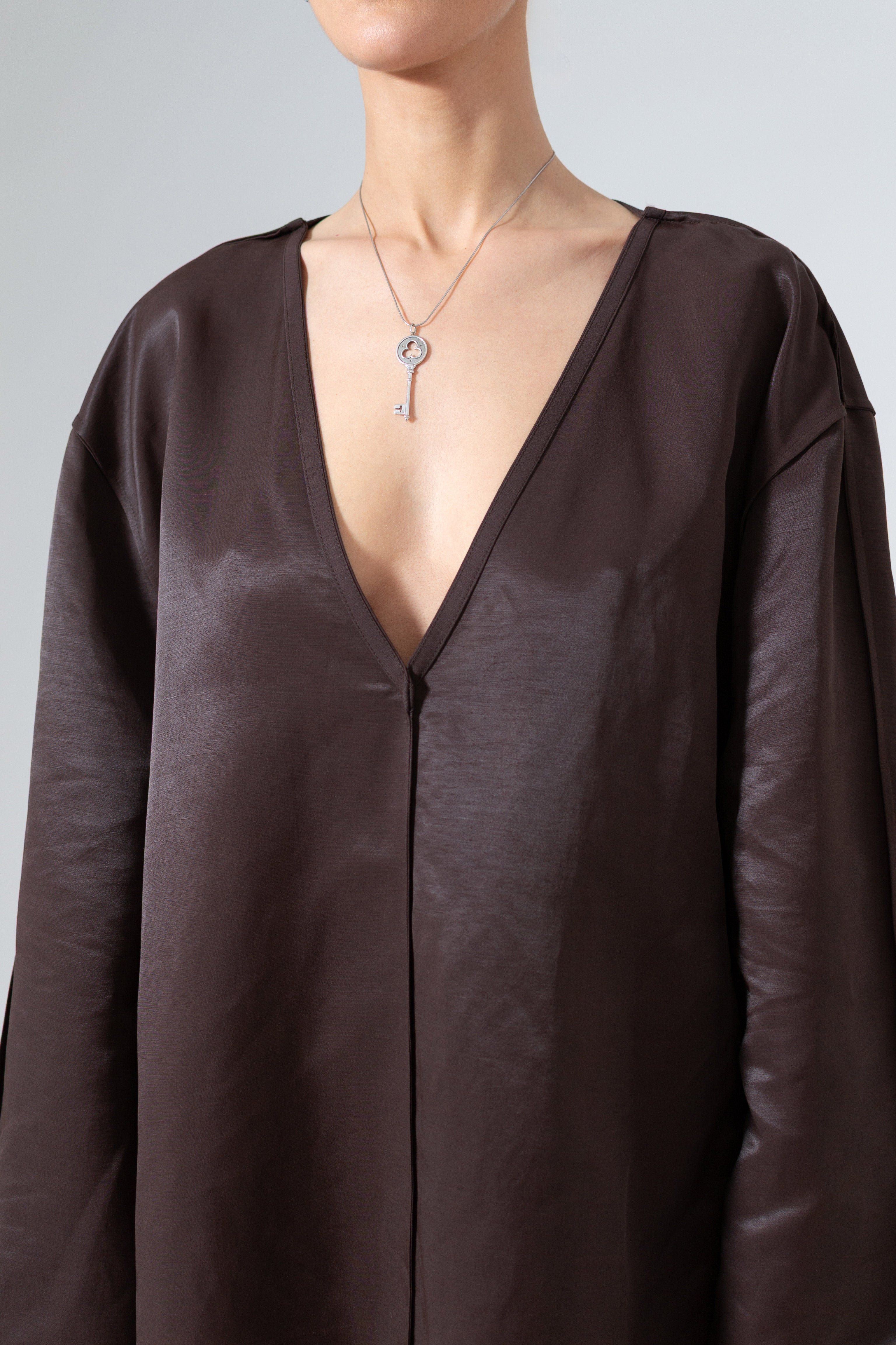 Chocolate Brown Linen And Silk Everyday Day To Night Oversized Blouse - Custom Made - Bastet Noir