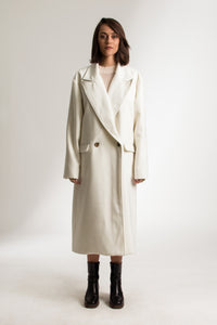 White Long Wool Double Breasted Car Coat - Custom Made - Bastet Noir