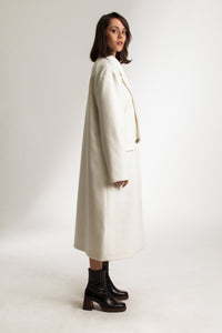 White Long Wool Double Breasted Car Coat - Custom Made - Bastet Noir