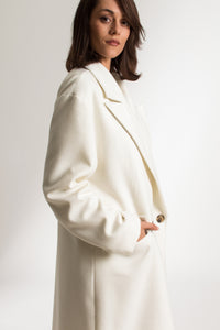 White Long Wool Double Breasted Car Coat - Custom Made - Bastet Noir