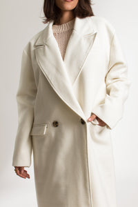 White Long Wool Double Breasted Car Coat - Custom Made - Bastet Noir