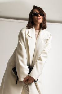 White Long Wool Double Breasted Car Coat - Custom Made - Bastet Noir