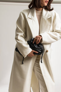 White Long Wool Double Breasted Car Coat - Custom Made - Bastet Noir