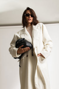 White Long Wool Double Breasted Car Coat - Custom Made - Bastet Noir