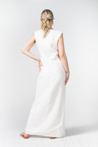 White linen maxi ethereal wedding dress - Custom Made - Bastet Noir
