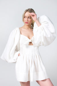White Linen Mini Summer Dress - Custom Made - Bastet Noir