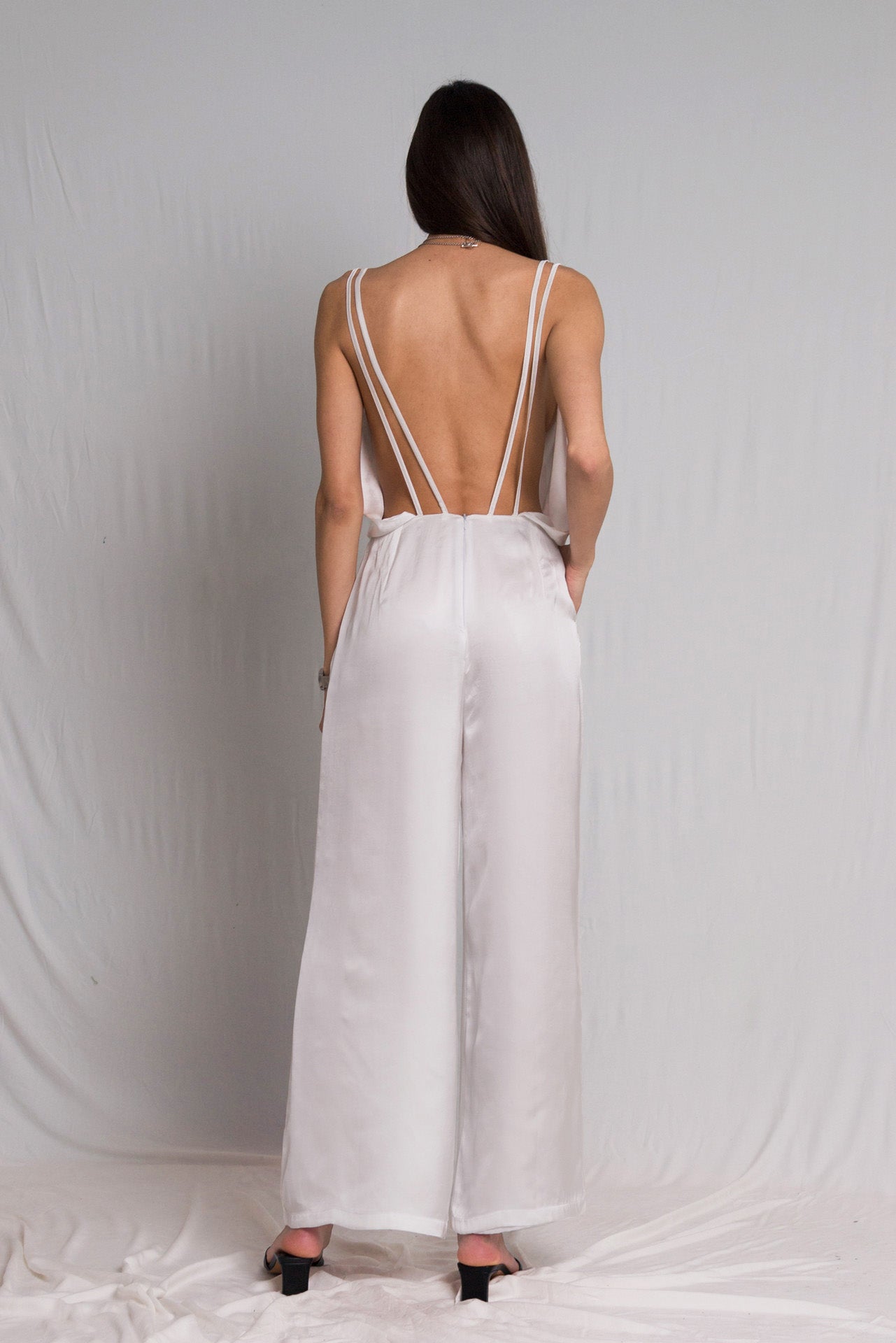 White satin bareback jumpsuit - Custom Made - Bastet Noir