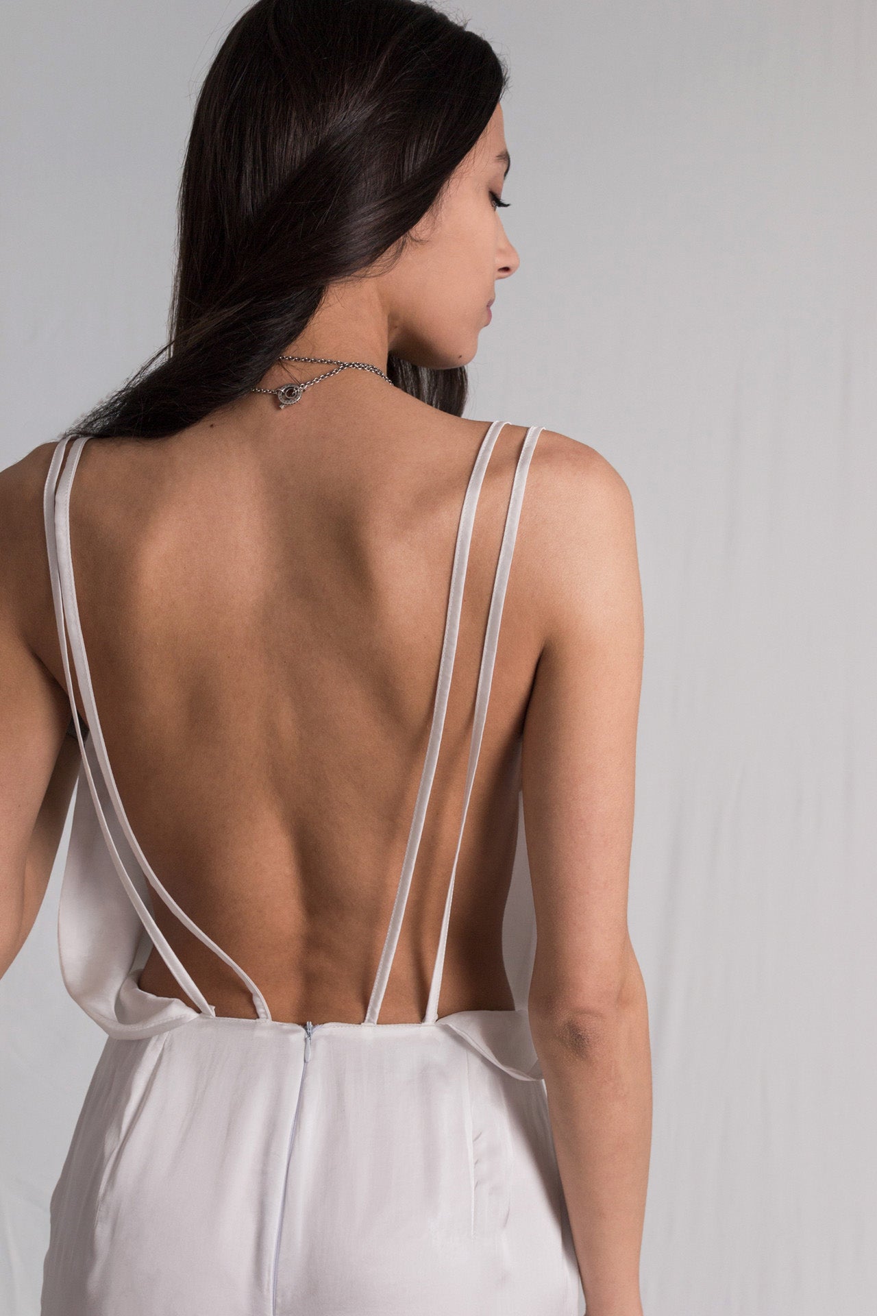 White satin bareback jumpsuit - Custom Made - Bastet Noir