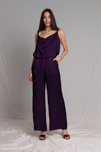 Purple satin bareback jumpsuit - Custom Made - Bastet Noir