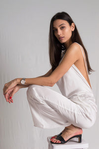 White satin bareback jumpsuit - Custom Made - Bastet Noir