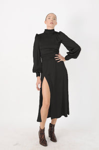 Sustainable Satin Silk Turtleneck Midi Dress - Custom Made - Bastet Noir –  BastetNoir