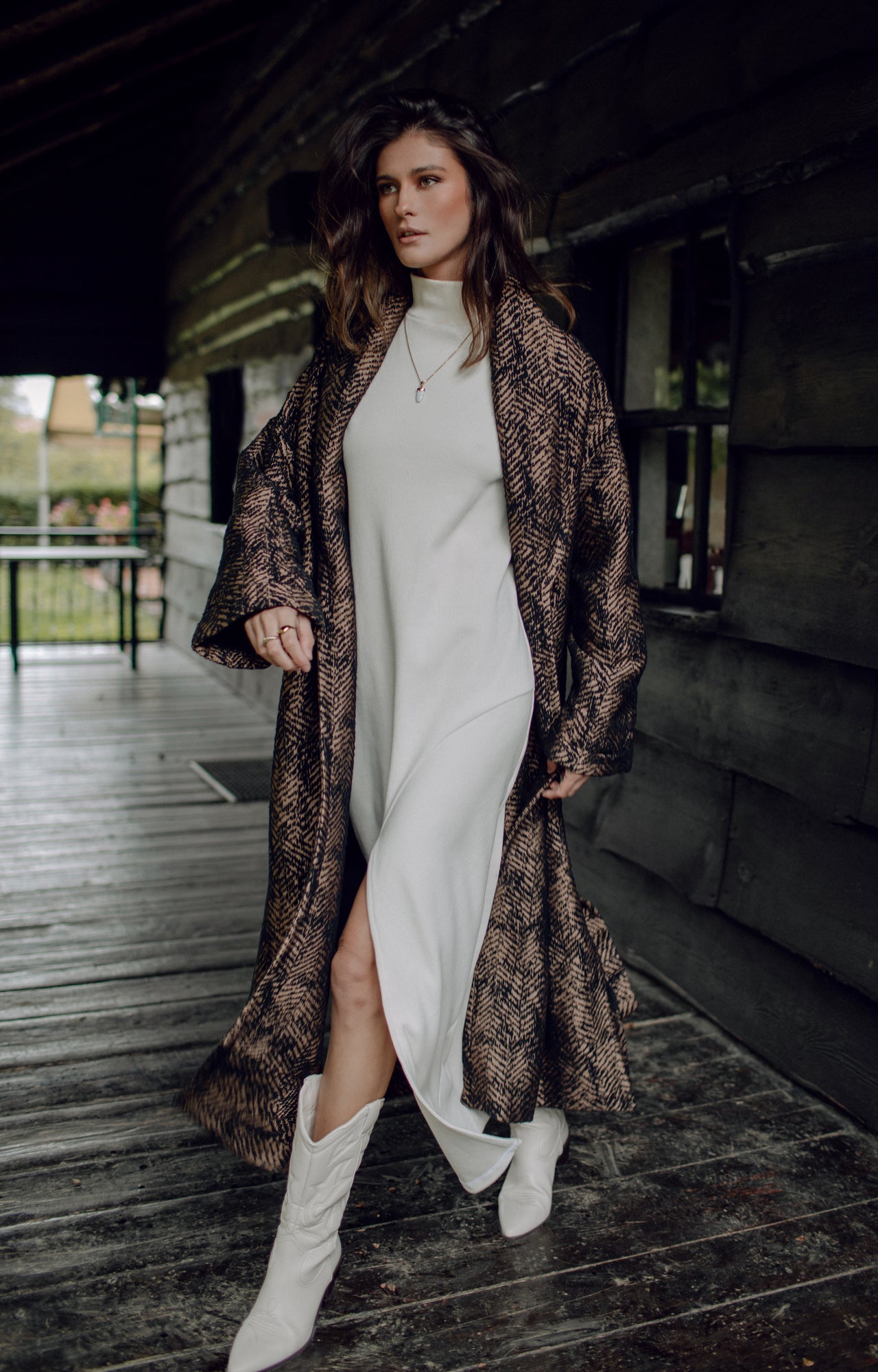 White ribbed knit turtleneck dress - Custom Made - Bastet Noir