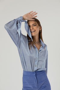 Baby Blue Silk Shirt with Sleeve Bows