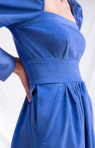 Cerulean blue ankle length corduroy dress