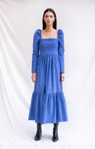 Cerulean blue ankle length corduroy dress
