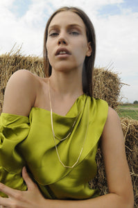 Lime green pure silk one shoulder mini dress with drappy details