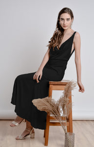 Black colored bareback pleated dress