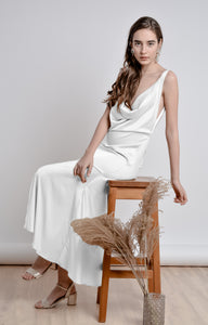 White Satin Silk Backless Maxi Dress - Custom Made - Bastet Noir