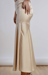 Beige Satin Silk Bridesmaid Backless Maxi Dress - Custom Made - Bastet Noir
