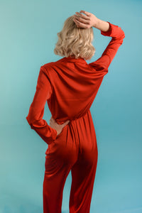 Red Silk Satin Jumpsuit - Custom Made - Bastet Noir