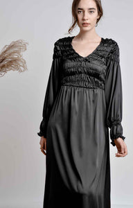Black midi dress with smocking details